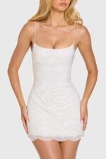 Embellished Square-Neck Mini Dress in Ivory - Image 2