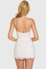 Embellished Square-Neck Mini Dress in Ivory - Image 8