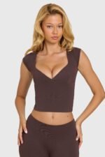 Modal Cap-Sleeve Top in Chocolate - Image 6