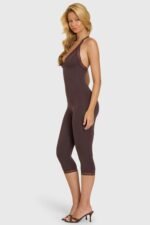 Modal Lace-Trim Capri Jumpsuit in Chocolate - Image 3