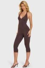 Modal Lace-Trim Capri Jumpsuit in Chocolate - Image 7