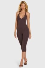 Modal Lace-Trim Capri Jumpsuit in Chocolate - Image 8
