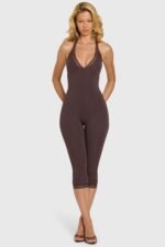 Modal Lace-Trim Capri Jumpsuit in Chocolate - Image 5