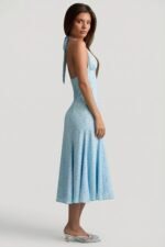Halterneck Midaxi Dress in Blue Flower Print - Image 3