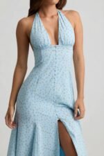 Halterneck Midaxi Dress in Blue Flower Print - Image 4