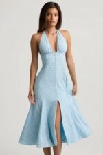 Halterneck Midaxi Dress in Blue Flower Print - Image 8
