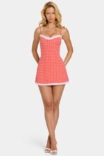 Modal Lace-Trim Mini Dress in Red Gingham - Image 4