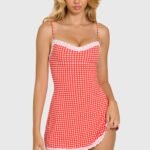 Modal Lace-Trim Mini Dress in Red Gingham