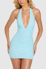 Embellished Mini Dress in Aqua - Image 2