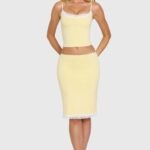 Modal Lace-Trim Midi Skirt in Butter