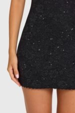 Sequin Lace Tie-Back Mini Dress in Black - Image 6