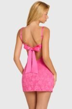 Sequin Lace Tie-Back Mini Dress in Raspberry - Image 2