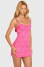 Sequin Lace Tie-Back Mini Dress in Raspberry - Image 5