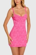 Sequin Lace Tie-Back Mini Dress in Raspberry - Image 3