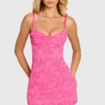 Sequin Lace Tie-Back Mini Dress in Raspberry