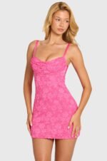 Sequin Lace Tie-Back Mini Dress in Raspberry - Image 6