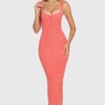 Modal Lace-Trim Midaxi Dress in Red Gingham
