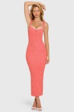Modal Lace-Trim Midaxi Dress in Red Gingham - Image 6