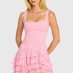 Sequin Lace Ruffle Mini Dress in Blossom
