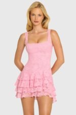 Sequin Lace Ruffle Mini Dress in Blossom - Image 6