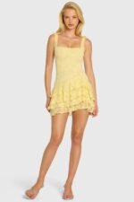Sequin Lace Ruffle Mini Dress in Butter - Image 6