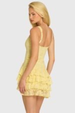 Sequin Lace Ruffle Mini Dress in Butter - Image 2