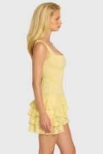 Sequin Lace Ruffle Mini Dress in Butter - Image 3