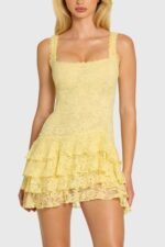 Sequin Lace Ruffle Mini Dress in Butter - Image 4