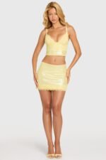 Sequin Lace Mid-Rise Mini Skirt in Butter - Image 5
