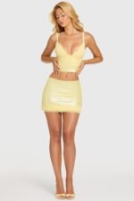 Sequin Lace Mid-Rise Mini Skirt in Butter