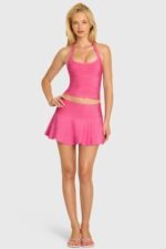 Bandage Low-Rise Mini Skirt in Raspberry - Image 4
