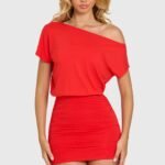 Modal Off-Shoulder Mini Dress in Cherry