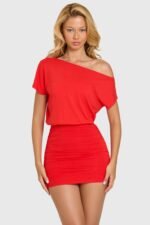 Modal Off-Shoulder Mini Dress in Cherry