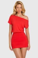 Modal Off-Shoulder Mini Dress in Cherry - Image 6