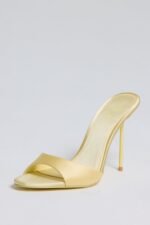 Satin Heeled Mule Sandal in Butter Yellow - Image 4