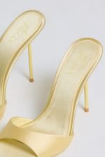 Satin Heeled Mule Sandal in Butter Yellow - Image 5