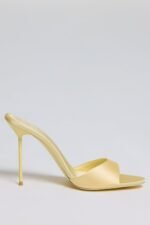 Satin Heeled Mule Sandal in Butter Yellow - Image 6