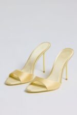 Satin Heeled Mule Sandal in Butter Yellow - Image 7