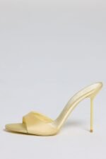 Satin Heeled Mule Sandal in Butter Yellow - Image 8