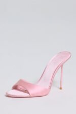 Satin Heeled Mule Sandal in Soft Pink - Image 8