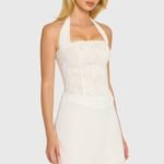 Sequin Lace Corset Mini Dress in Pearl