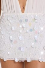 Embellished Skirt Chiffon Mini Dress in Ivory - Image 5
