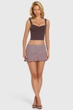 Modal Mid-Rise Skort in Brown Gingham - Image 4
