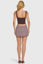 Modal Mid-Rise Skort in Brown Gingham - Image 5