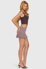 Modal Mid-Rise Skort in Brown Gingham - Image 3
