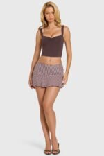 Modal Mid-Rise Skort in Brown Gingham - Image 8