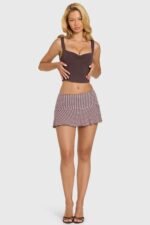 Modal Mid-Rise Skort in Brown Gingham
