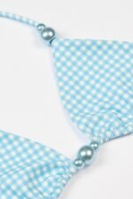 Triangle Bikini Top in Blue Gingham Print - Image 5