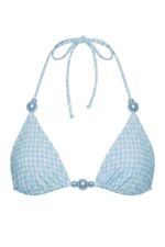 Triangle Bikini Top in Blue Gingham Print - Image 3