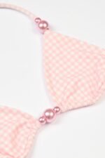 Triangle Bikini Top in Pink Gingham Print - Image 3